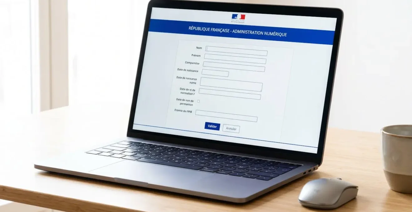 Écran d'ordinateur affichant l'interface du guichet unique de formalités des entreprises avec des champs de formulaire