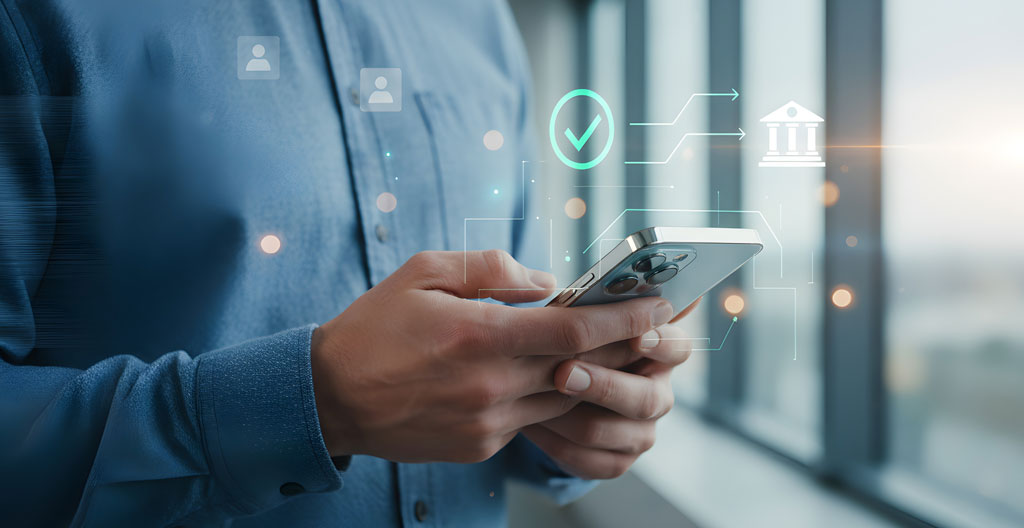 Entrepreneur consultant l'application mobile de sa banque professionnelle dans un café moderne